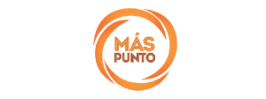 Más Punto logo: orange circular brushstroke motif surrounding the words ‘MÁS PUNTO’ in the center.